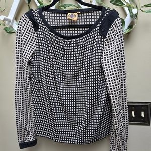 Tory Burch Silk/Cotton Blend Logo Print Blouse Sz M
